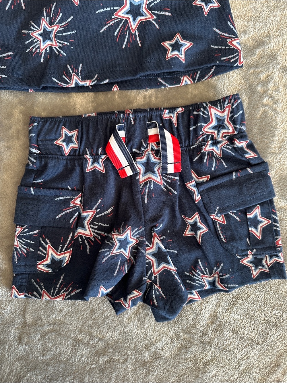 NWTS Celebrate Patriotic Kids Navy Star Print Tank & ShortsSet Red Trim 12 mos - Picture 4 of 8